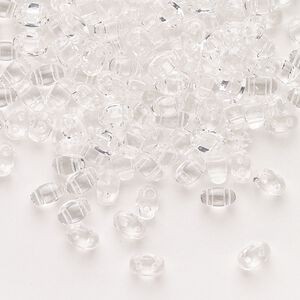 Seed bead, Preciosa Twin™ Pressed Twin Czech glass, pkg/200, 5x2.5mm oval, transparent crystal clear, (15303).
