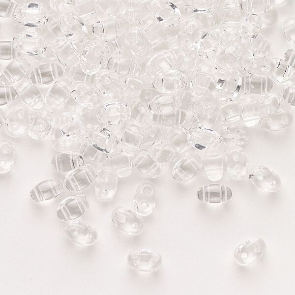 Seed bead, Preciosa Twin™ Pressed Twin Czech glass, pkg/200, 5x2.5mm oval, transparent crystal clear, (15303). image number 0