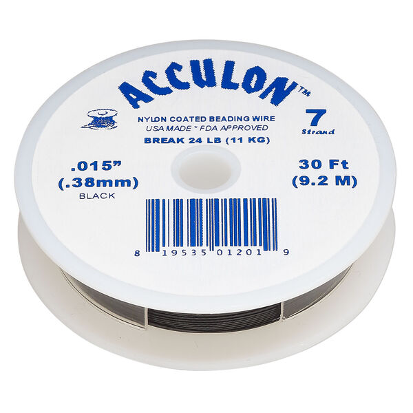 Beading wire, Acculon®, nylon-coated stainless steel, black, 7 strand, 0.015-inch diameter. Sold per 30-foot spool. image number 0