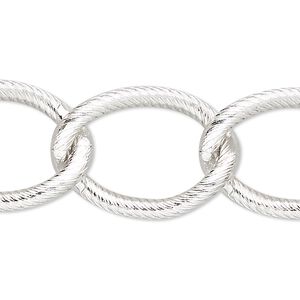 Chain 1pkg1 curb, 18mm textured, aluminum / anodized silver 5 foot unfinished