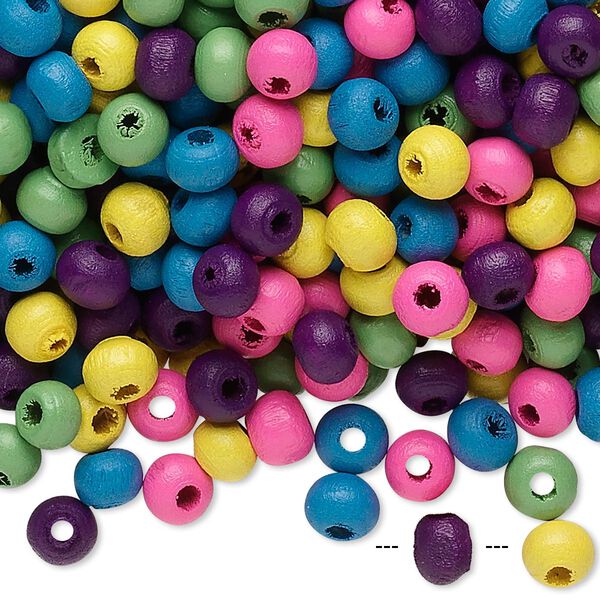 Bead mix, painted wood, mixed colors, 5x4mm rondelle. Sold per 90-gram pkg, approximately 2,400 beads. image number 0