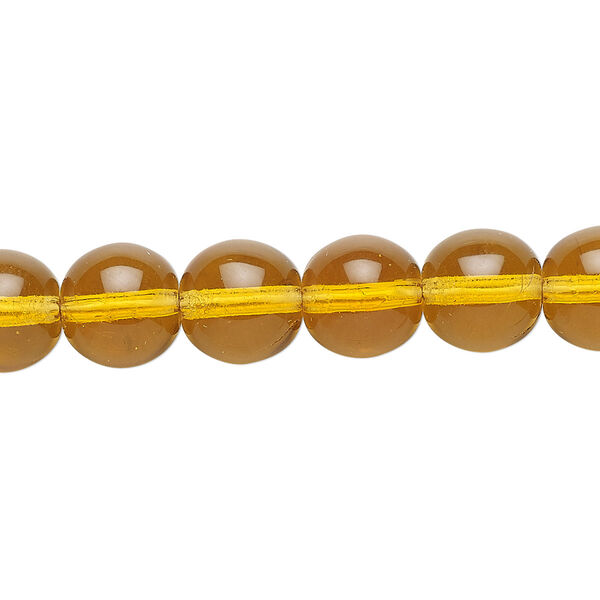 Bead, Czech glass druk, transparent honey, 10mm round. Sold per 15-1/2" to 16" strand. image number 0