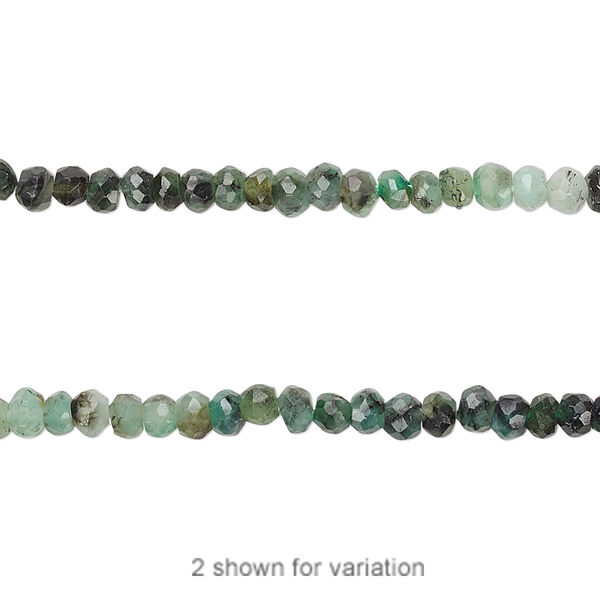 Bead, emerald (dyed / oiled), shaded, 3x2mm-4x3mm hand-cut faceted rondelle, D grade, Mohs hardness 7-1/2 to 8. Sold per 13-inch strand. image number 0