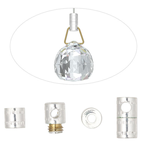 Connector twist-in 1pkg1 silver finish brass, 12x6mm cross-drilled barrel / 2.2-2.7mm hole / 2 loops. Pkg of 4 image number 0