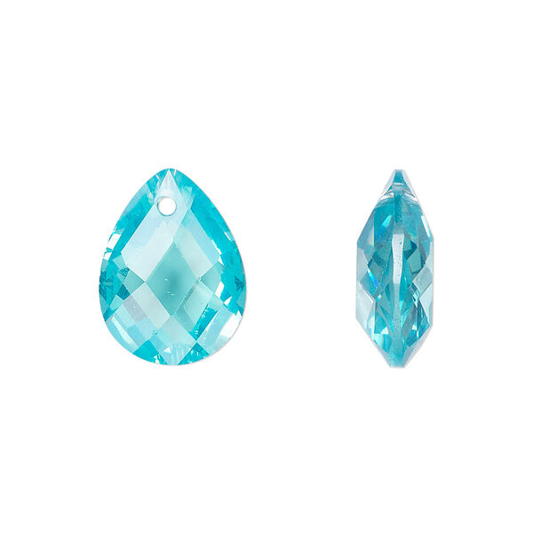 Drop, cubic zirconia, aqua blue, 16x12mm hand-faceted teardrop, Mohs hardness 8-1/2. Sold per pkg of 2. image number 0