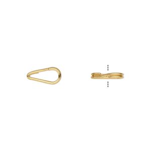 Split ring, gold-plated steel, 10x5mm teardrop with 7.5x3mm hole. Sold per pkg of 10.