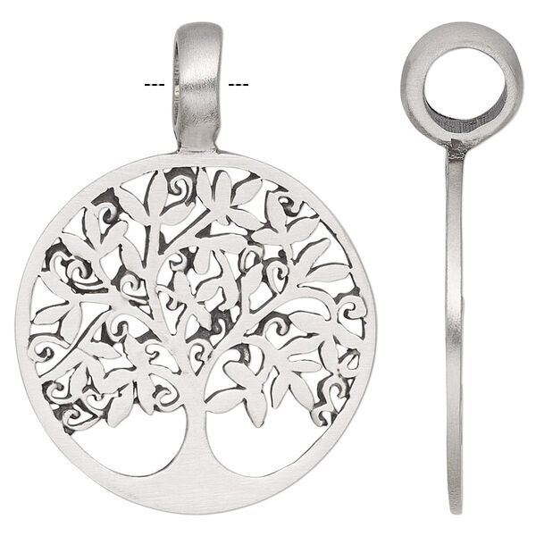 Pendant, antiqued pewter (tin-based alloy), 44x33mm single-sided round with tree of life cutout. Sold individually. image number 0