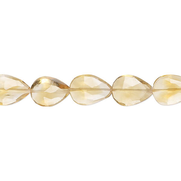 Bead, citrine (heated), light to medium, 9x6mm-13x9mm hand-cut faceted puffed teardrop, B+ grade, Mohs hardness 7. Sold per 8-inch strand, approximately 20 beads. image number 0
