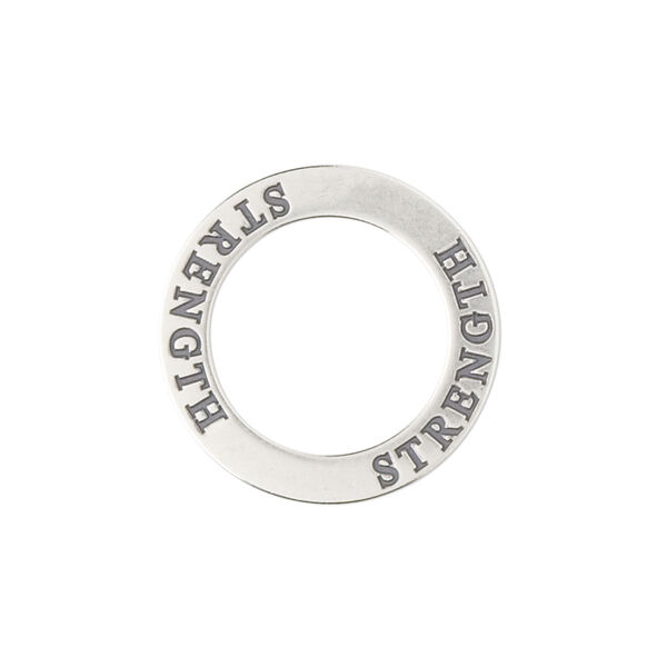 Charm, sterling silver, 22mm double-sided open round with "STRENGTH," Sold individually. image number 0