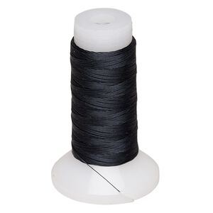 Thread, Kevlar®, black, 0.18mm diameter, size D, 15-pound test. Sold per 50-yard spool.