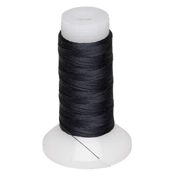 Thread, Kevlar®, black, 0.18mm diameter, size D, 15-pound test. Sold per 50-yard spool. image number 0