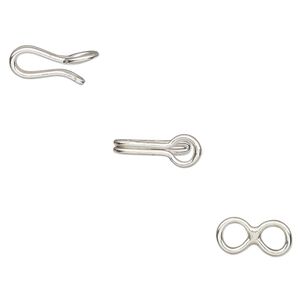 Clasp hook&eye 1pkg1 sterling silver, 20x6mm, 18 gauge 1-strand