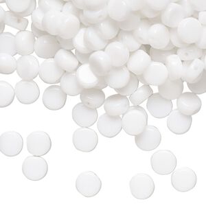 Bead, glass, opaque white, 5-6mm flat round. Sold per 2-ounce pkg, approximately 470 beads.