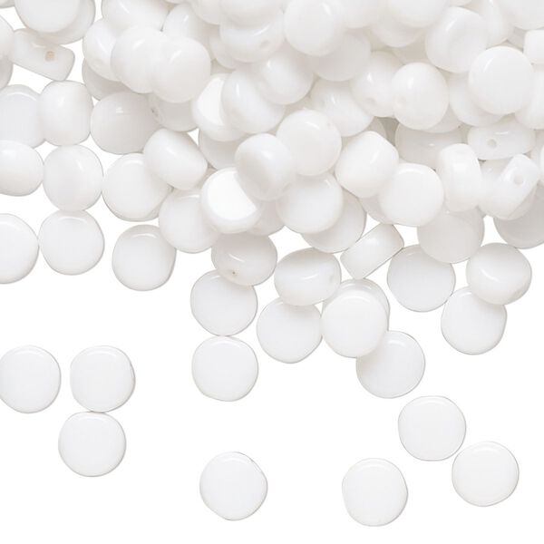 Bead, glass, opaque white, 5-6mm flat round. Sold per 2-ounce pkg, approximately 470 beads. image number 0