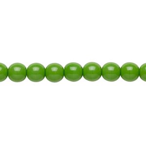 Bead, Preciosa, Czech glass druk, opaque candy green, 6mm round. Sold per 15-1/2" to 16" strand.