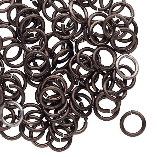 Jump ring, anodized tempered aluminum, brown, 8mm round, 5.6mm inside diameter, 17 gauge. Sold per pkg of 100. image number 0