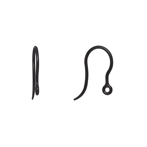 Ear wire, acrylic, black, 17mm fishhook with closed loop, 20 gauge. Sold per pkg of 10 pairs. image number 0