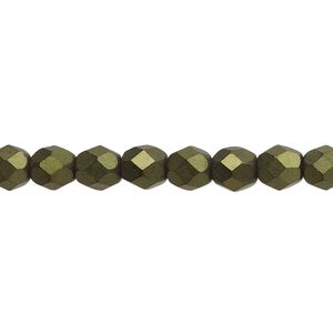 Czech fire-polished glass 1pkg1, faceted round 6mm copper finish matte black red luster 15.5-16 inch strand.