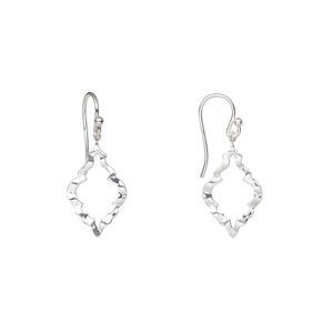 Earring, Create Compliments®, sterling silver, 34mm hammered open marquise with fishhook ear wire. Sold per pair.