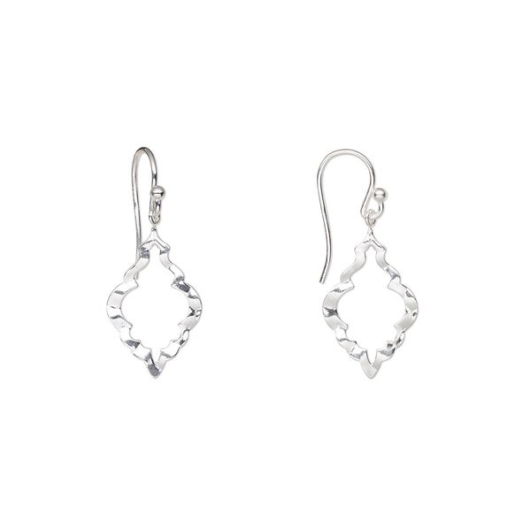 Earring, Create Compliments®, sterling silver, 34mm hammered open marquise with fishhook ear wire. Sold per pair. image number 0