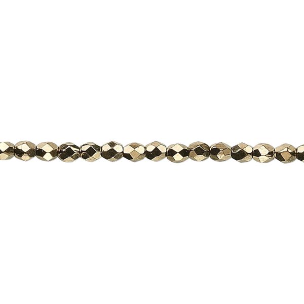 Bead, Czech fire-polished glass, opaque light bronze, 3mm faceted round. Sold per 15-1/2" to 16" strand, approximately 130 beads. image number 0
