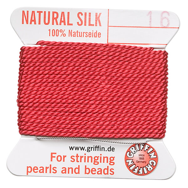 Thread, Griffin, silk, red, size #16. Sold per 2-meter card (approximately 78 inches). image number 0