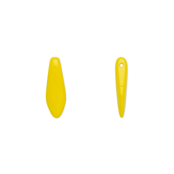 Bead, Czech pressed glass, opaque yellow, 15.5x5mm top-drilled dagger. Sold per 15-1/2" to 16" strand, approximately 135-150 beads. image number 0