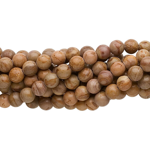 Bead, landscape stone (natural), 4mm round, C grade, Mohs hardness 3-1/2 to 4. Sold per pkg of (10) 15-1/2" to 16" strands. image number 0