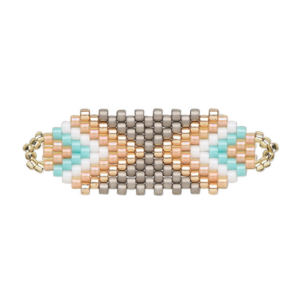 Focal, Creative Touch, glass, peach / white / turquoise blue, 30x12mm double-sided oval. Sold individually. image number 0