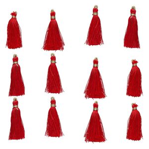 Tassel, silk (imitation) and gold-finished copper, red, 1-3/4 to 2 inches. Sold per pkg of 12.
