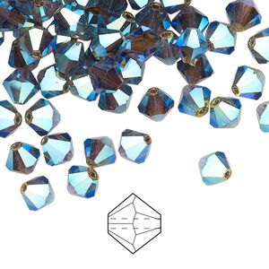Bead 144pk black diamond AB 2X, Preciosa Czech crystal 6mm bicone