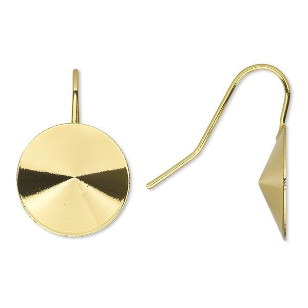 Ear wire, Almost Instant Jewelry®, gold-finished brass, 22mm fishhook with 16mm rivoli setting, 18-20 gauge. Sold per pkg of 5 pairs. image number 0