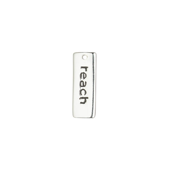 Drop, sterling silver and enamel, black, 17x6mm single-sided rectangle with "reach." Sold individually. image number 0