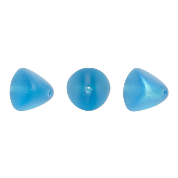 Bead, Czech pressed glass, blue frost AB, 12x11mm trigon. Sold per 15" to 16" strand. image number 0