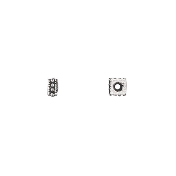 Bead, TierraCast®, antique silver-plated pewter (tin-based alloy), 4x2.5mm beaded square rondelle. Sold per pkg of 20. image number 0