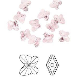 Bead 12pk light rose, Crystal Passions® 6x5mm butterfly 5754