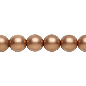 Bead, Czech glass druk, opaque satin metallic light copper, 10mm round. Sold per 15-1/2" to 16" strand.