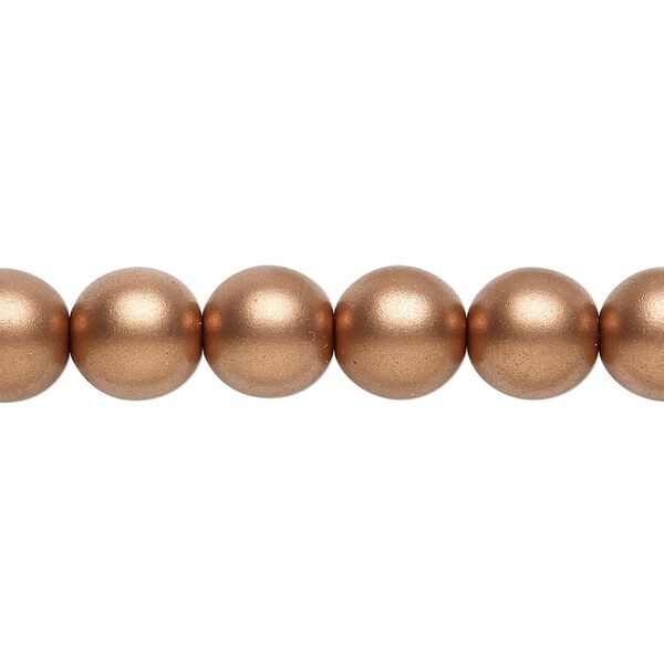 Bead, Czech glass druk, opaque satin metallic light copper, 10mm round. Sold per 15-1/2" to 16" strand. image number 0