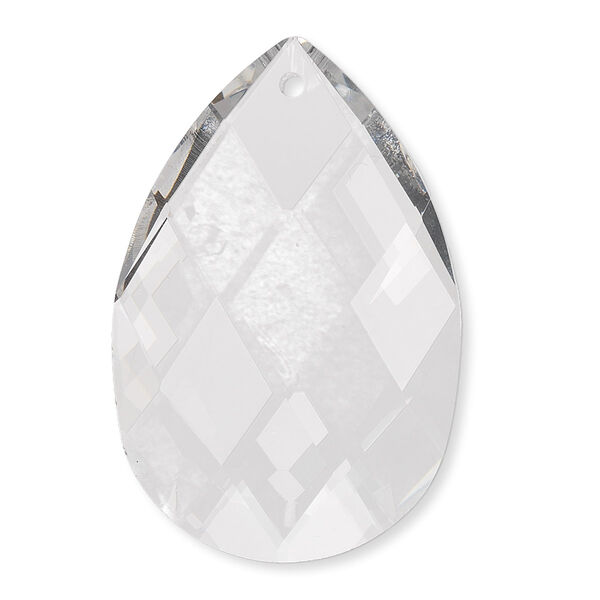 Focal, glass, clear, 38x25mm faceted teardrop. Sold individually. image number 0