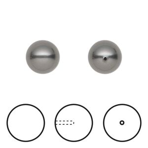 Pearl 1pkg4 dark grey, Crystal Passions® 10mm half-drilled round 5818