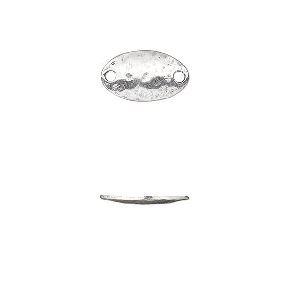 Link, sterling silver, 13x8mm single-sided hammered domed oval. Sold per pkg of 2. image number 0