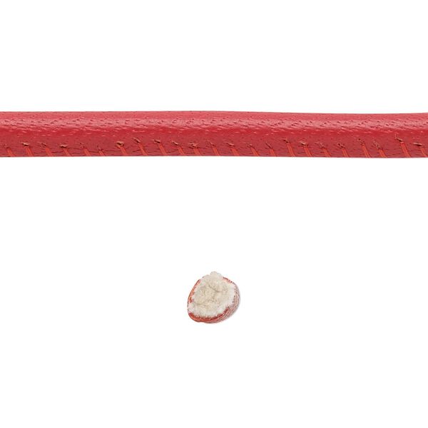 Cord, leather and cotton (dyed), red, 4mm zigzag-stitched round. Sold per 5-yard section. image number 0