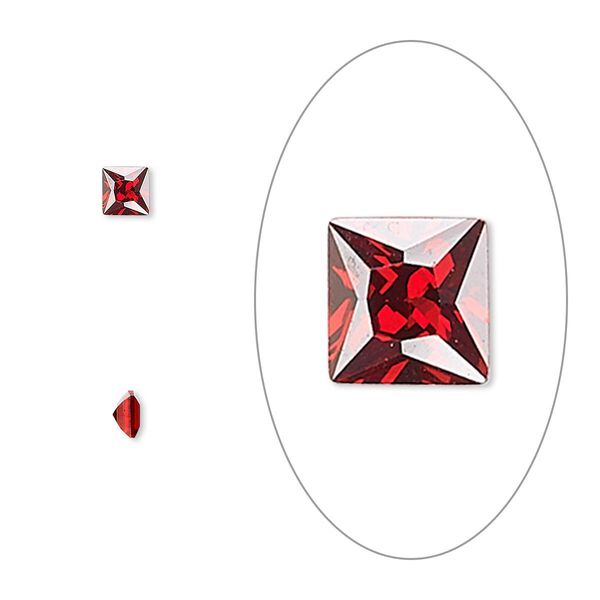 Gem, cubic zirconia, garnet red, 3mm faceted square, Mohs hardness 8-1/2. Sold per pkg of 5. image number 0