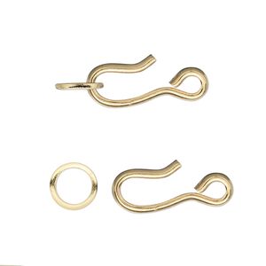 Clasp hook&eye 1pkg10 gold-plated, 14x9mm, brass 1-strand
