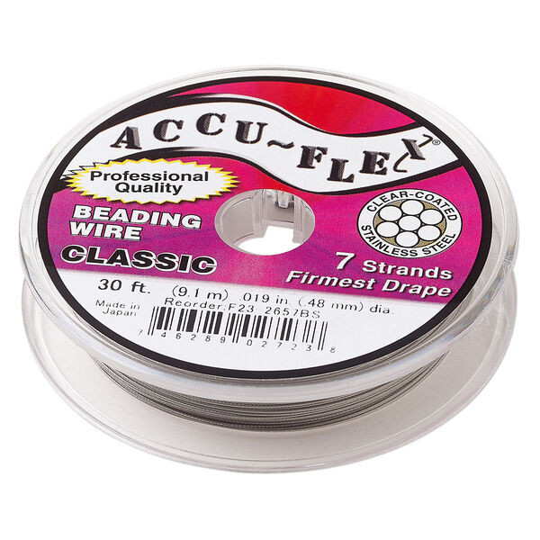 Beading wire, Accu-Flex®, nylon and stainless steel, clear, 7 strand, 0.019-inch diameter. Sold per 30-foot spool. image number 0