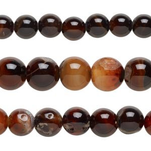 Red agate / black agate 1pkg3, round bead 14 inch mix 10-14mm