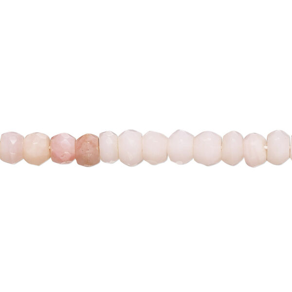 Bead, pink opal (natural), shaded light to dark, 5x3mm-6x4mm hand-cut faceted rondelle with 0.4-1.4mm hole, B grade, Mohs hardness 5 to 6-1/2. Sold per 13-inch strand, approximately 90 beads. image number 0