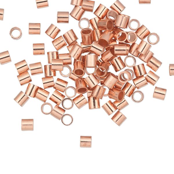 Crimp, copper, 3mm seamless tube, 2.1mm inside diameter. Sold per pkg of 100. image number 0