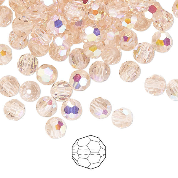 Bead 144pk light rose AB, Preciosa Czech crystal 5mm round image number 0