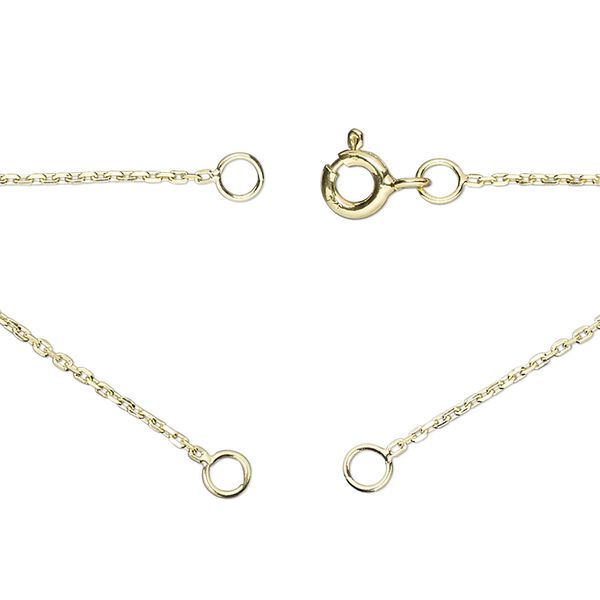 Sterling silver "vermeil" 1pkg1, 1mm diamond-cut cable chain necklace component, 18.75 inch / 5mm springring clasp / 3.5mm jump ring gold-plated image number 0